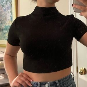 Mock neck ribbed black top
